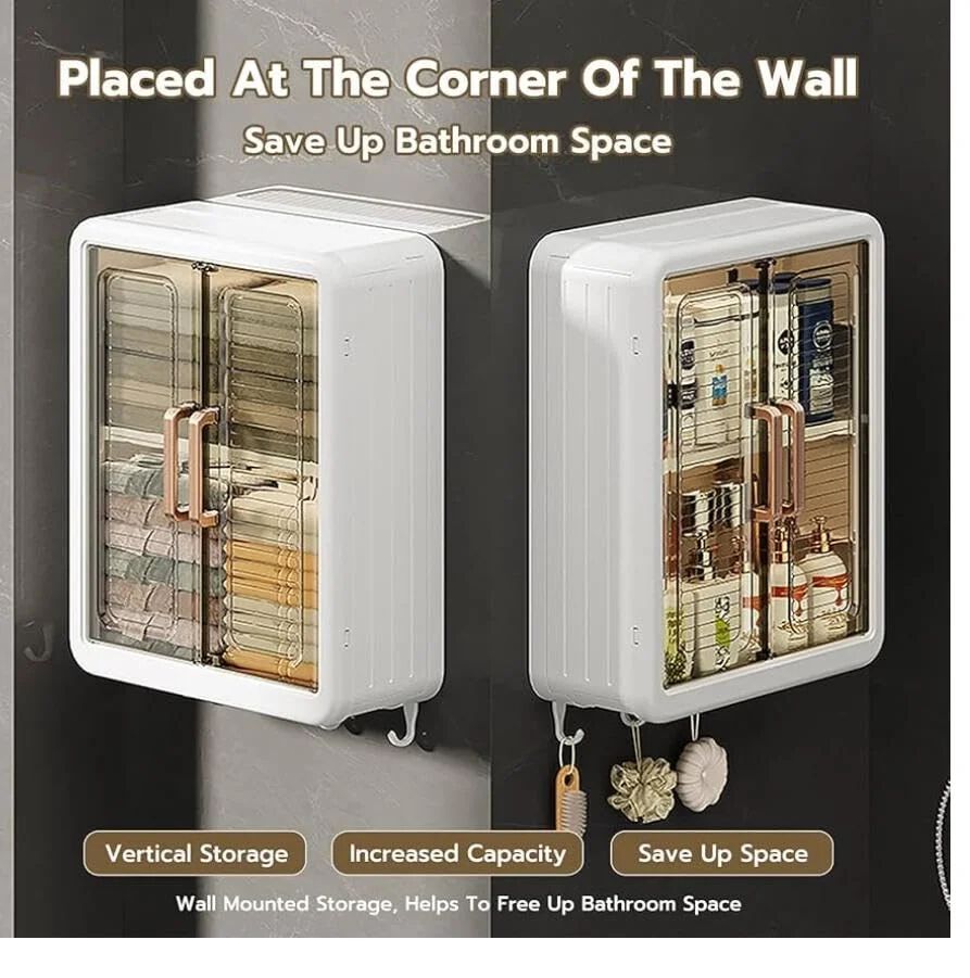 Wall Mounted Bathroom Storage Cabinet with 5 Hooks