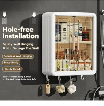 Wall Mounted Bathroom Storage Cabinet with 5 Hooks
