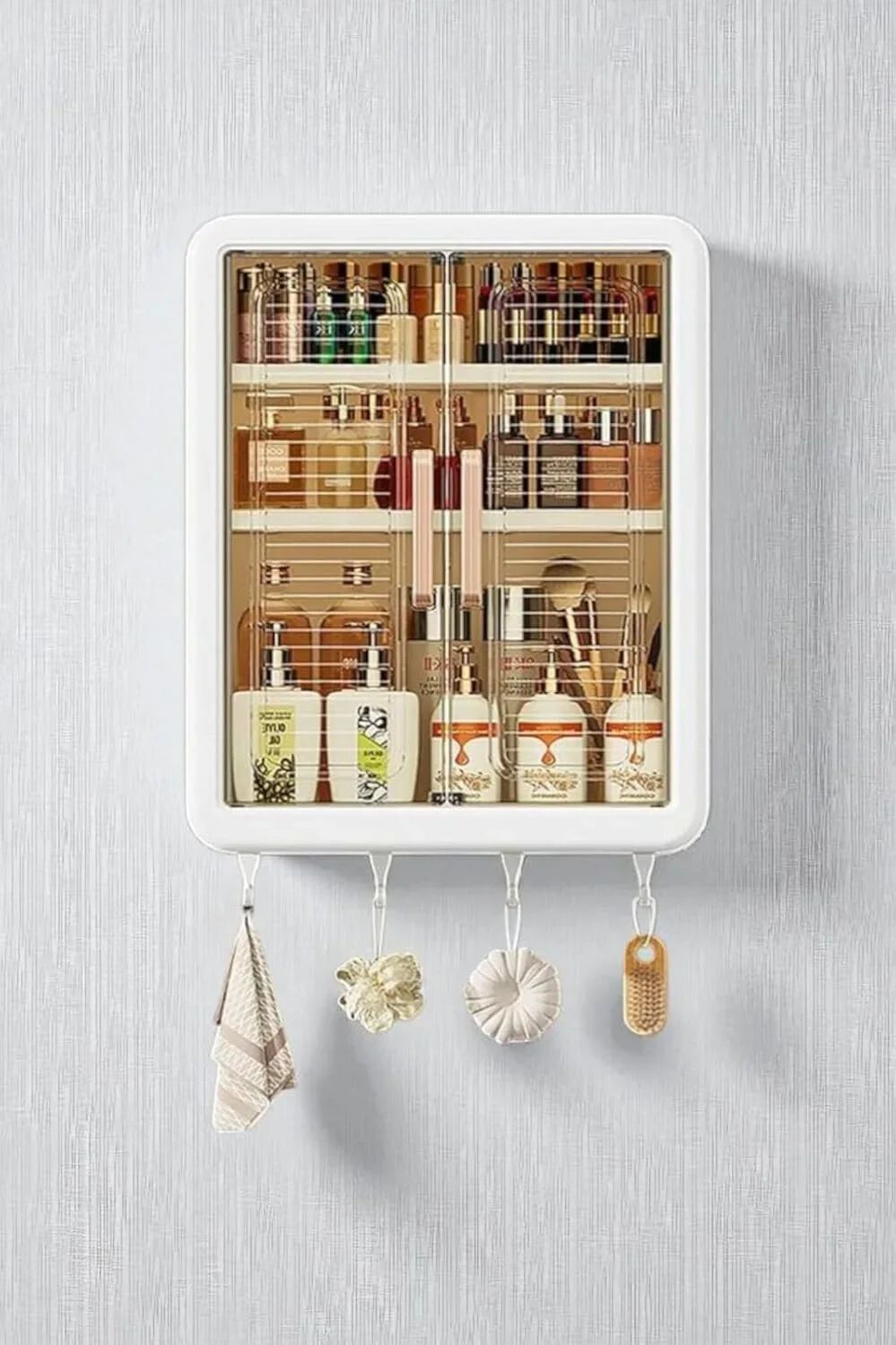 Wall Mounted Bathroom Storage Cabinet with 5 Hooks