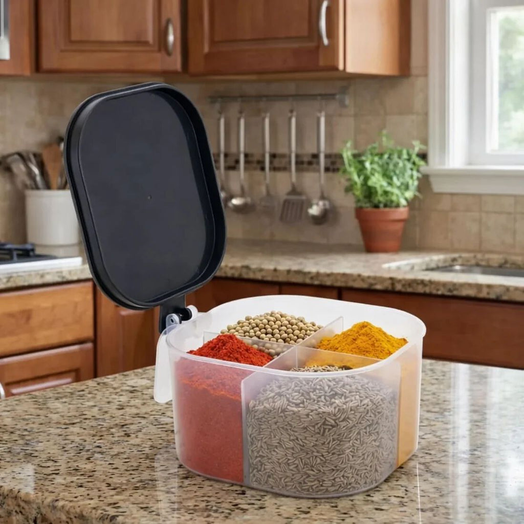 {4 Compartments} Seasoning Box Spice Jar Condiment Container Kitchen Spice Box