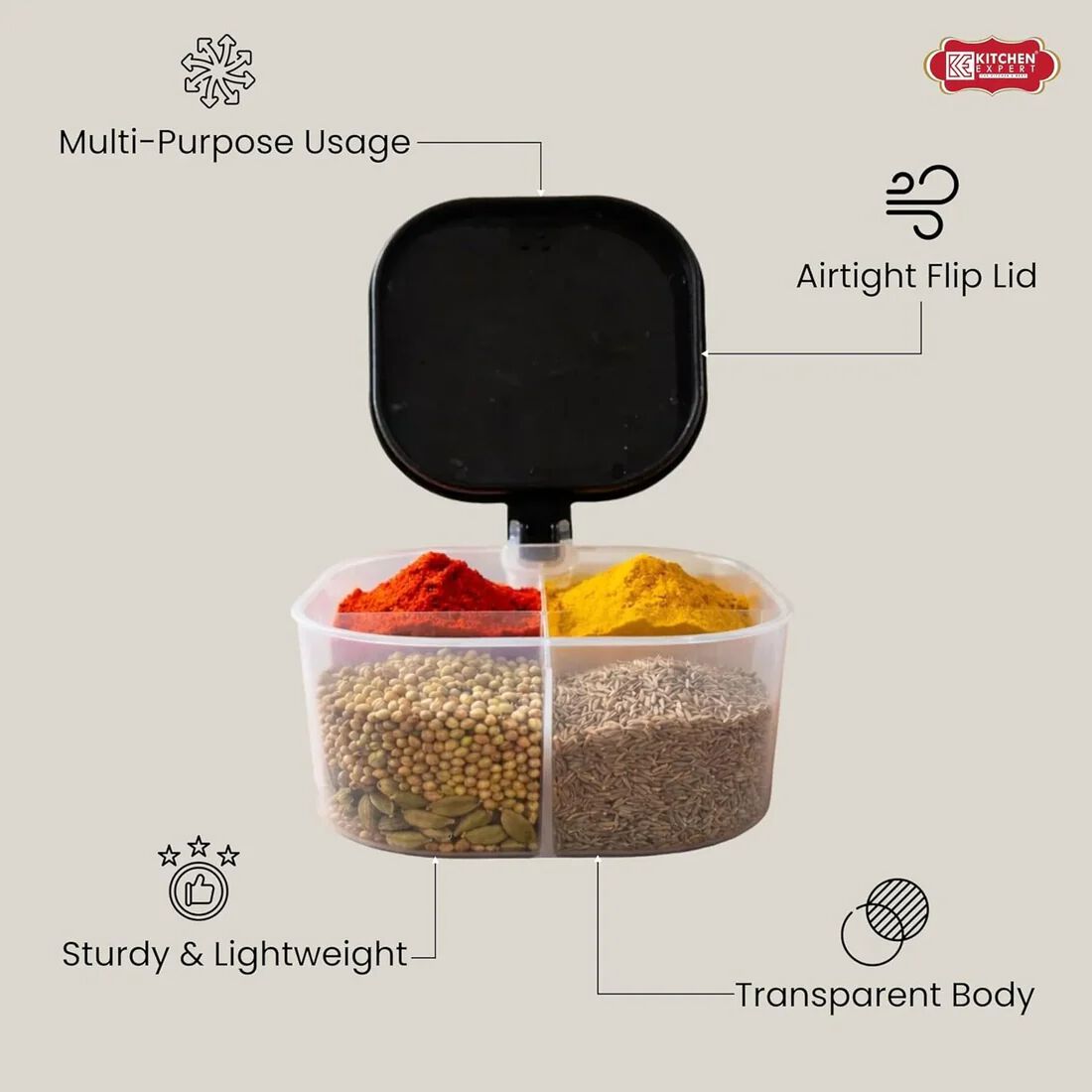 {4 Compartments} Seasoning Box Spice Jar Condiment Container Kitchen Spice Box