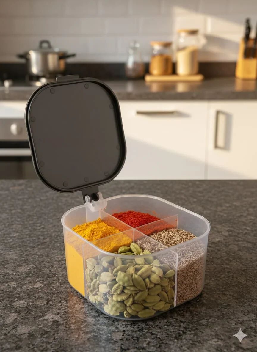 {4 Compartments} Seasoning Box Spice Jar Condiment Container Kitchen Spice Box
