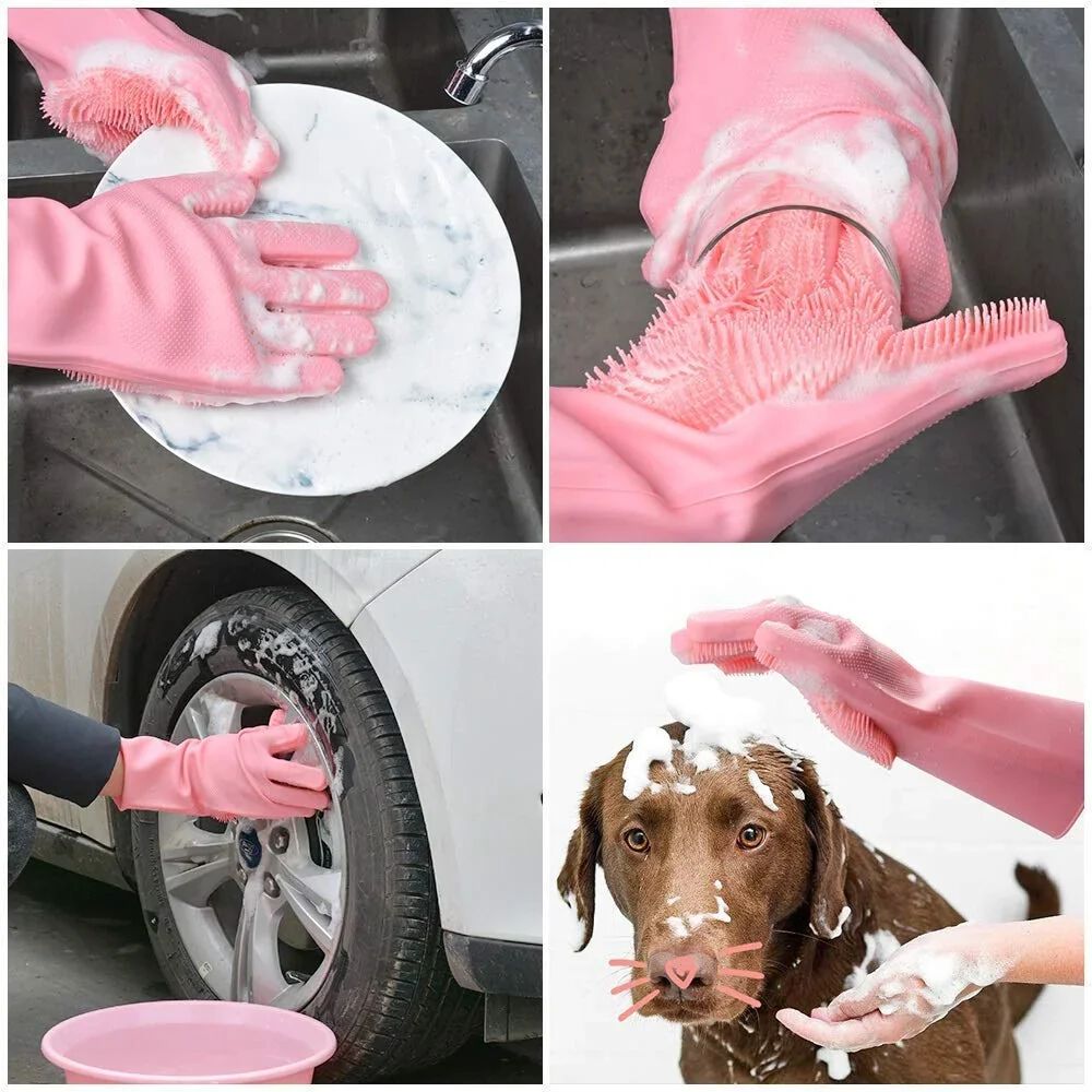 Silicone Hand Gloves for Kitchen Dishwashing Car, Bathroom ( Pair )