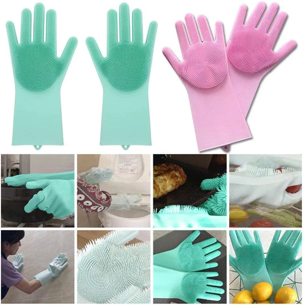 Silicone Hand Gloves for Kitchen Dishwashing Car, Bathroom ( Pair )