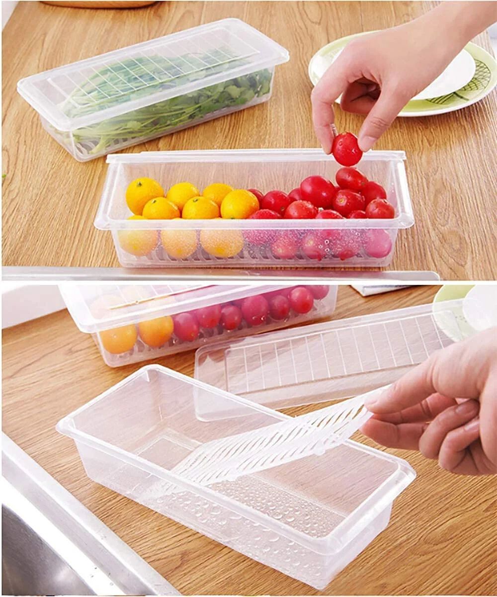 Kitchen Fridge Organizer Case Removable Drain Plate Tray For Keep Fruits Vegetables (Set Of 6 Boxs)