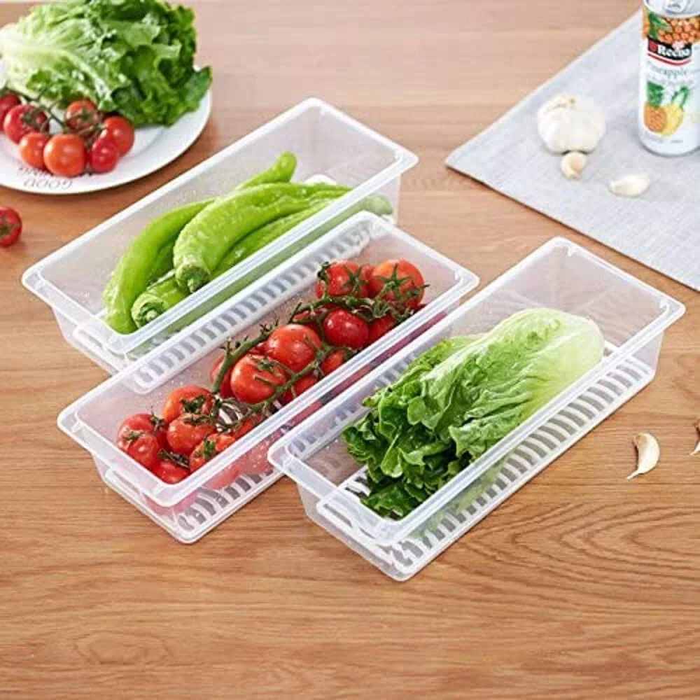 Kitchen Fridge Organizer Case Removable Drain Plate Tray For Keep Fruits Vegetables (Set Of 6 Boxs)