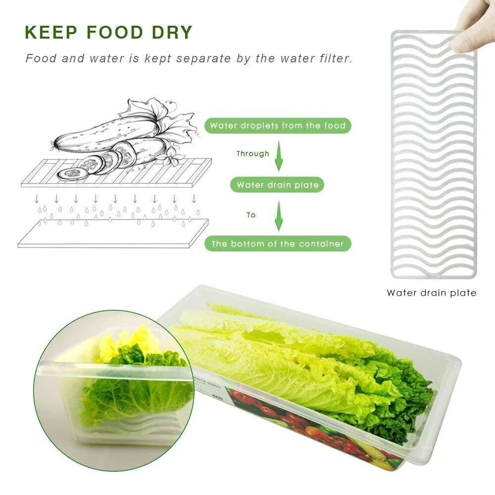 Kitchen Fridge Organizer Case Removable Drain Plate Tray For Keep Fruits Vegetables (Set Of 6 Boxs)