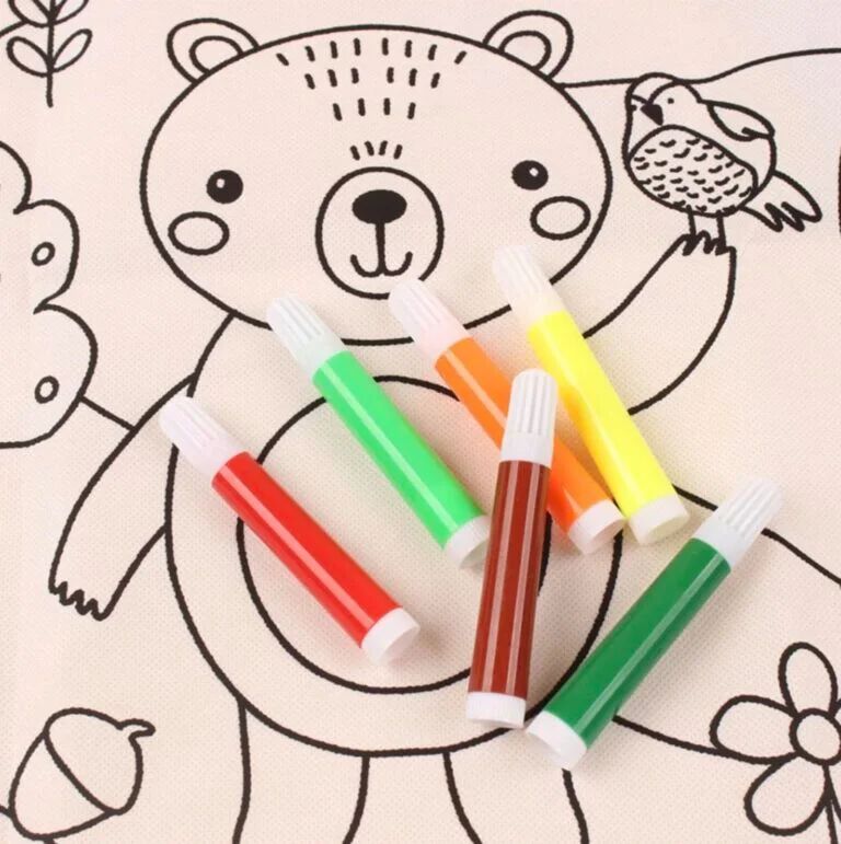 Water Drawing Mat for Kids, 80 x 80 cm, Reusable Washable Colouring Mat with 6 Sketch Pens