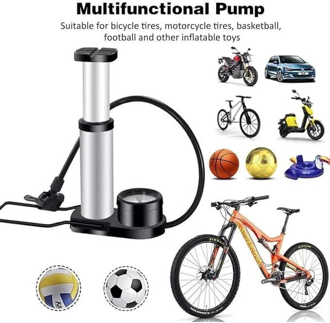 Portable Mini Bike Pump/Cycle Pump Foot Activated with Pressure Gauge Floor Bicycle Pump