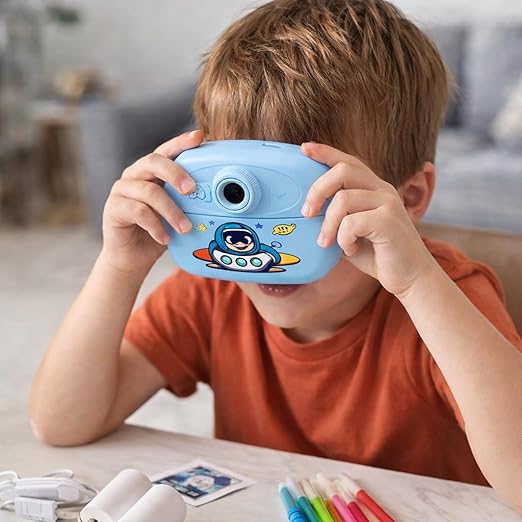 Kids Instant Print Camera for Children | DIY Thermal Printing Digital Camera with Color Pens & Paper Rolls