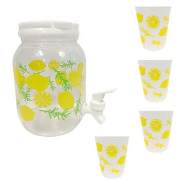 DecorRack Plastic Beverage Dispenser with Spigot and 4 Cups, Spout Jar