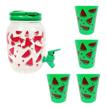 DecorRack Plastic Beverage Dispenser with Spigot and 4 Cups, Spout Jar