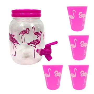 DecorRack Plastic Beverage Dispenser with Spigot and 4 Cups, Spout Jar