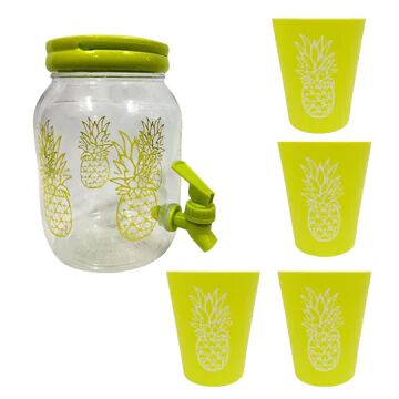 DecorRack Plastic Beverage Dispenser with Spigot and 4 Cups, Spout Jar