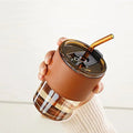 Glass Sipper Tumbler Mug with Straw and Lid Ice Juice Drinks Mug