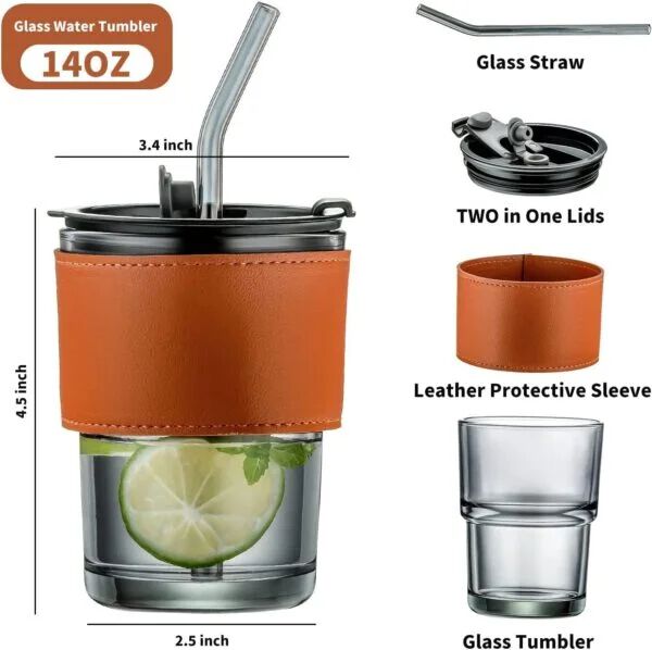 Glass Sipper Tumbler Mug with Straw and Lid Ice Juice Drinks Mug