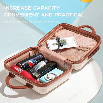 Mini Hard Shell Travel Luggage Makeup Vanity Case with Lock Password Zipper Bag for Women Portable Water Proof Carrying Suitcase Organizer {Random Color}