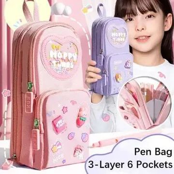 Kawaii Pencil Pouch 3 Compartment Cute Pencil