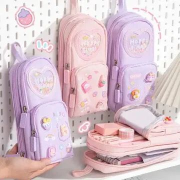 Kawaii Pencil Pouch 3 Compartment Cute Pencil