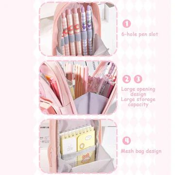 Kawaii Pencil Pouch 3 Compartment Cute Pencil