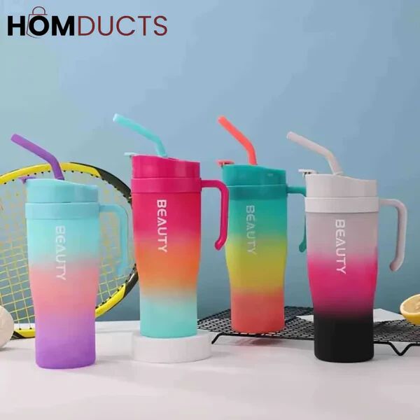 Water Bottle Time Marker With Straw, Unbreakable Leakproof Bpa Free Non-Toxic Sipper Bottle