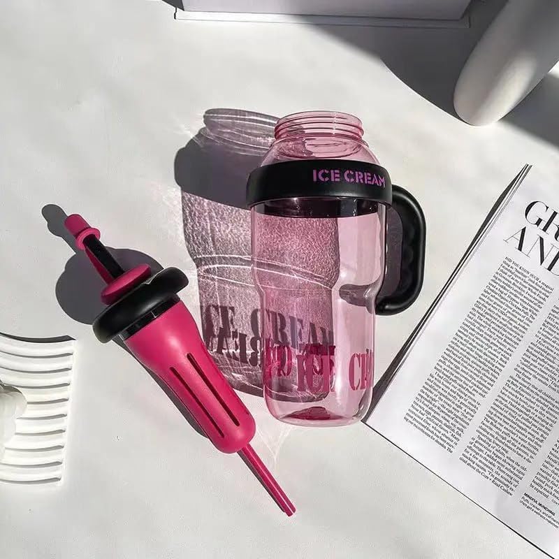 Water Bottle with Straw and Handle Transparent Tumbler Ice Cream Insulated Bottle