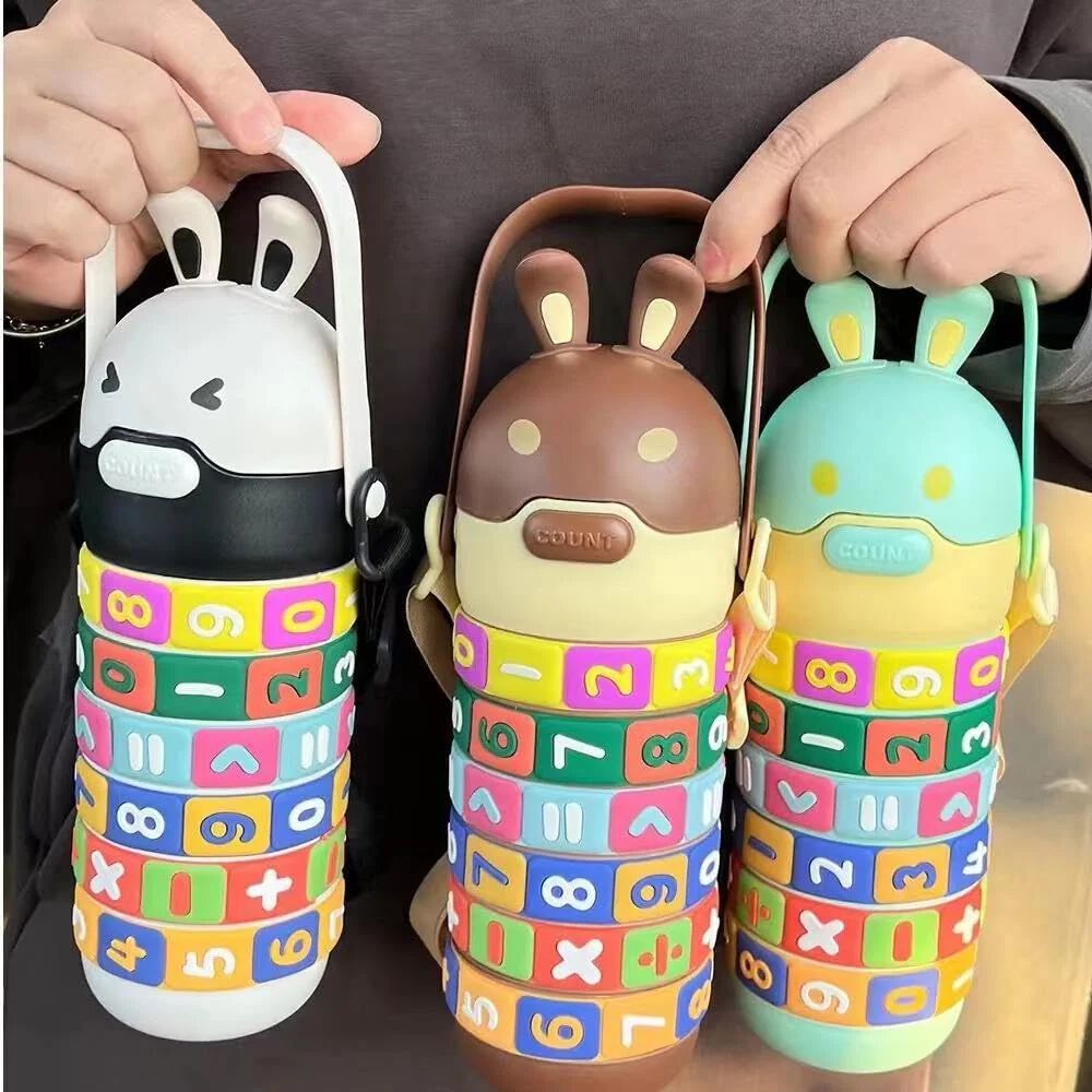 Kids Math Learning Water Bottle 520ml Rotatable Rainbow Number Puzzle Sipper | BPA-Free Leakproof
