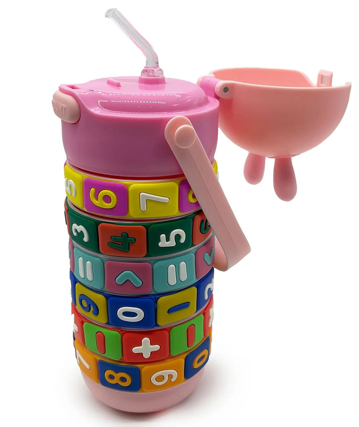 Kids Math Learning Water Bottle 520ml Rotatable Rainbow Number Puzzle Sipper | BPA-Free Leakproof