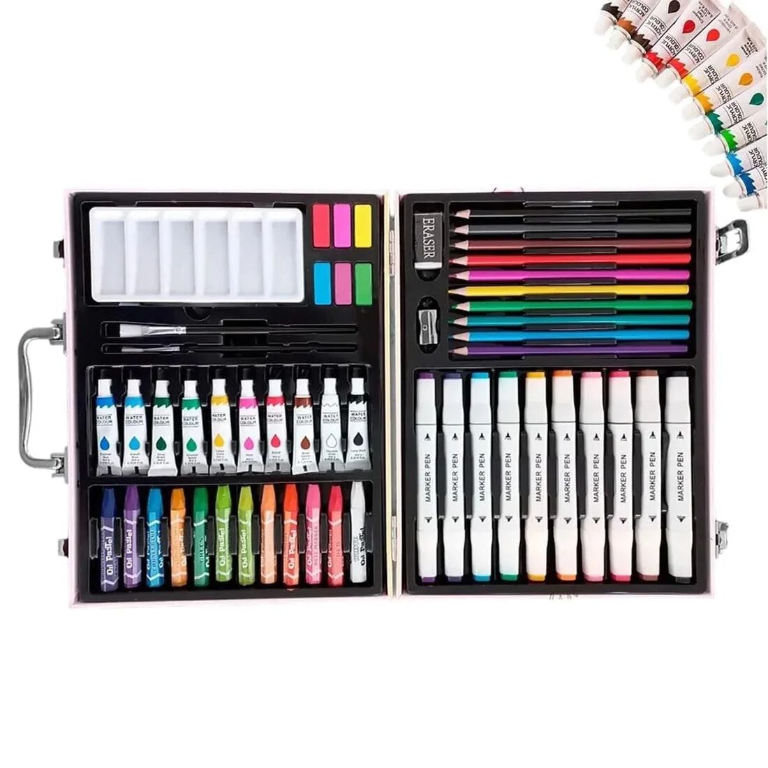 Sweet Dreams Art Set, 53 Pieces, Unicorn Theme, Includes Palette, Powder, Brush, Watercolor Paint, Oil Painting Stick, Eraser, Pencil Sharpener, Color Lead