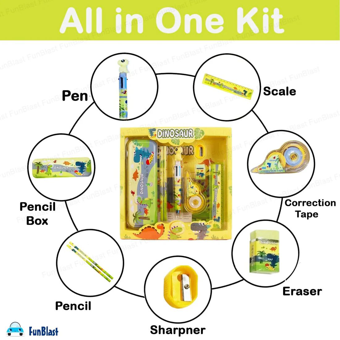 Stationery Kit with Pencil Pen Eraser Sharpener and Pencil Box for Boys and Girls
