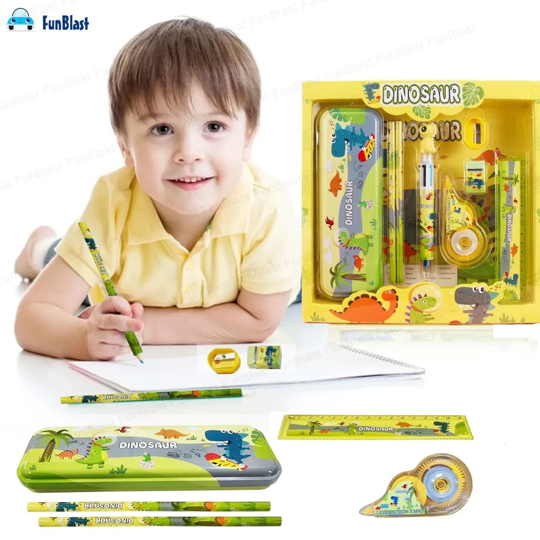 Stationery Kit with Pencil Pen Eraser Sharpener and Pencil Box for Boys and Girls