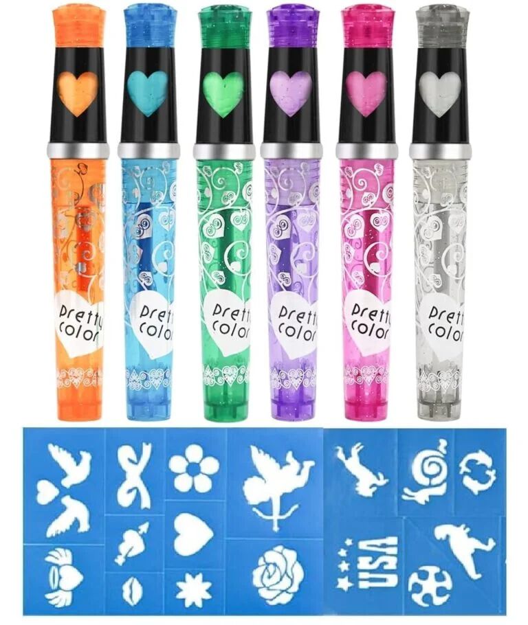 Sketch and Sparkle Tattoo Pens Activity toy Set with Stencils for kids