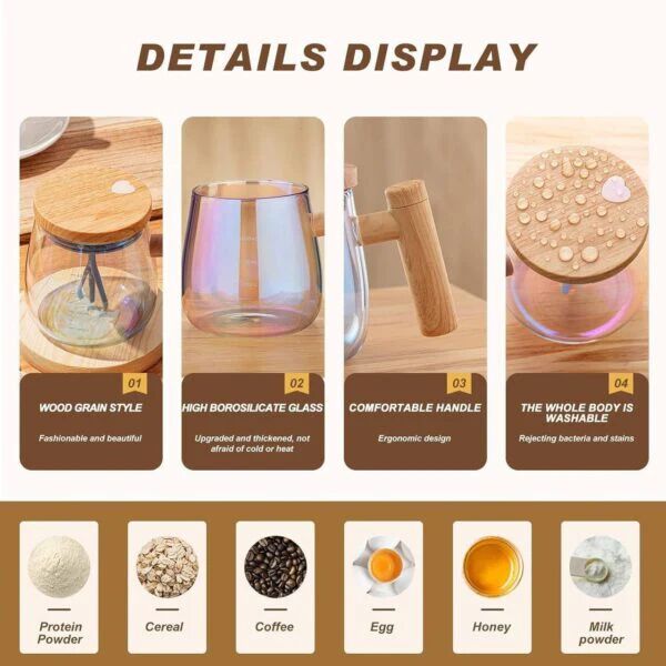 Glass 500 mL Self Stirring Coffee Mug-Electric High Speed Mixing Cup