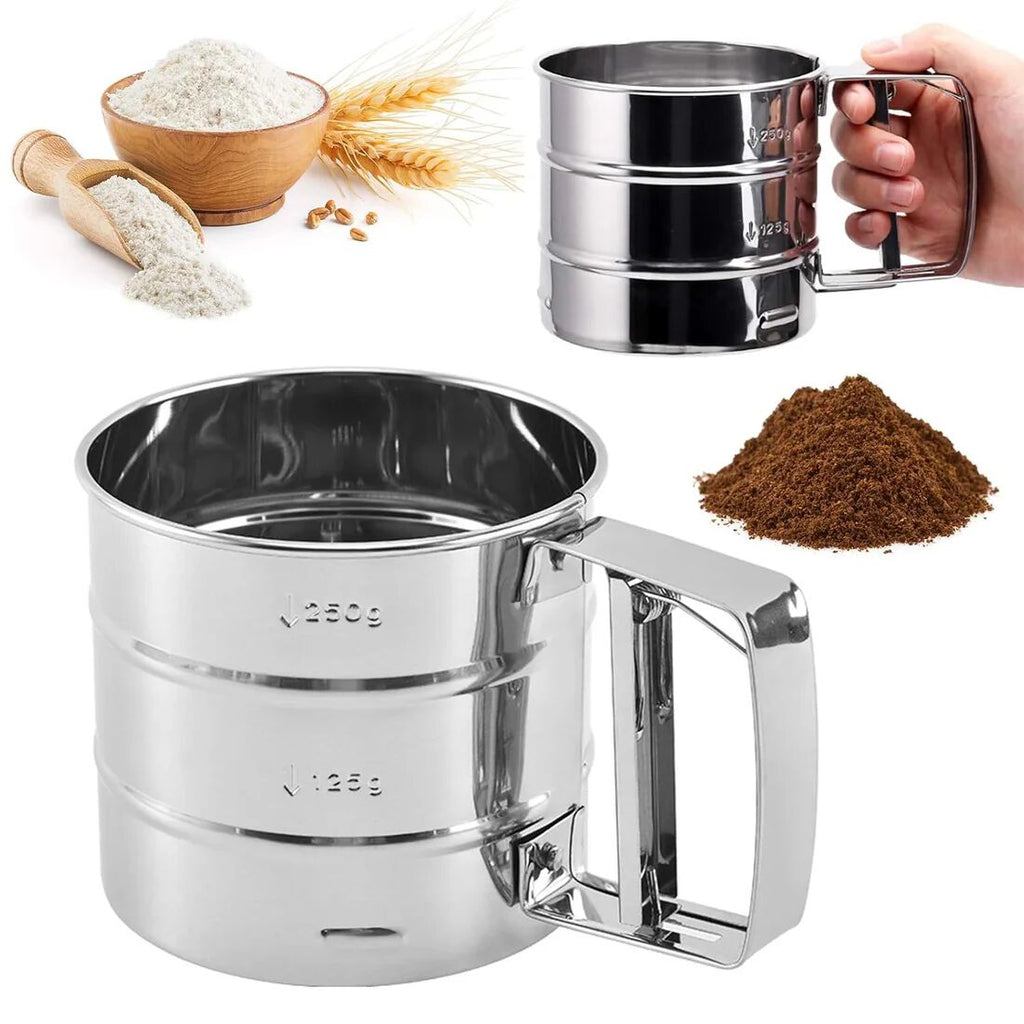 Steel Baking Flour Sifter – Fine Mesh Manual Sifter