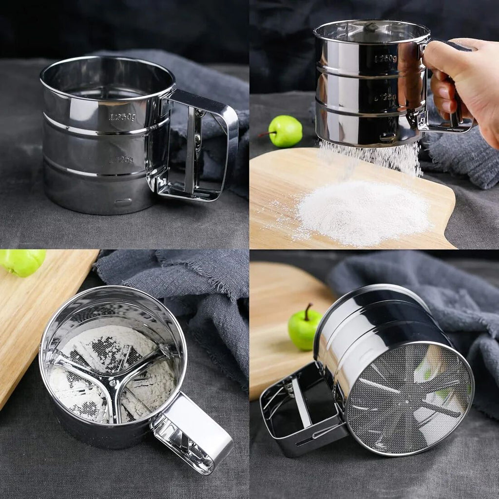 Steel Baking Flour Sifter – Fine Mesh Manual Sifter