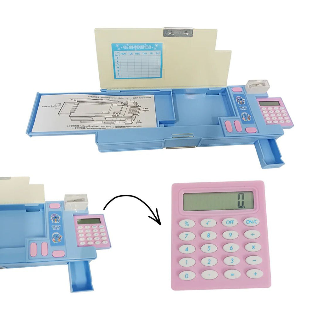 New Durable Space Multifunctional School Pencil Box with Calculator Cute Cartoon Stationary Compass