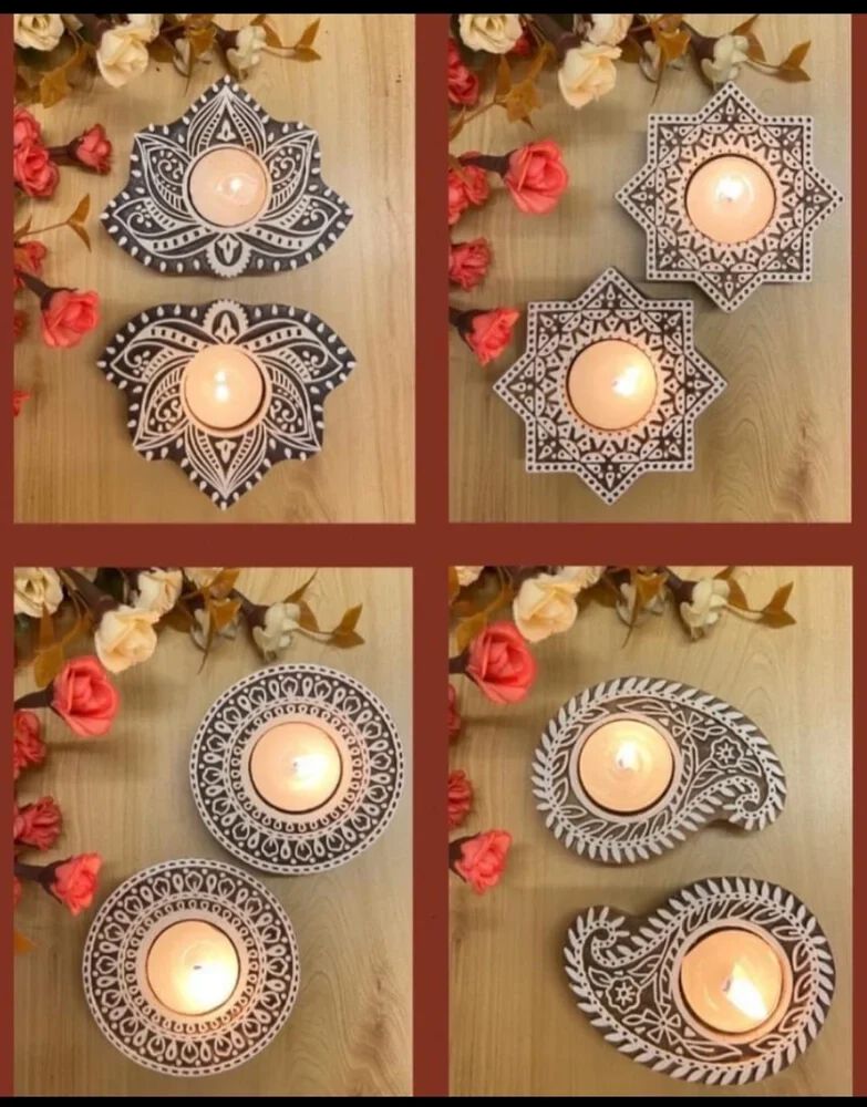 Wooden Hand Carved Tea Light Home Decorative