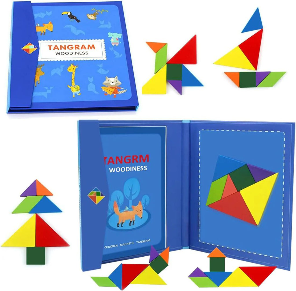 Wooden Tangram Puzzle, Magnetic Tangram Puzzle for 3+ Years Old