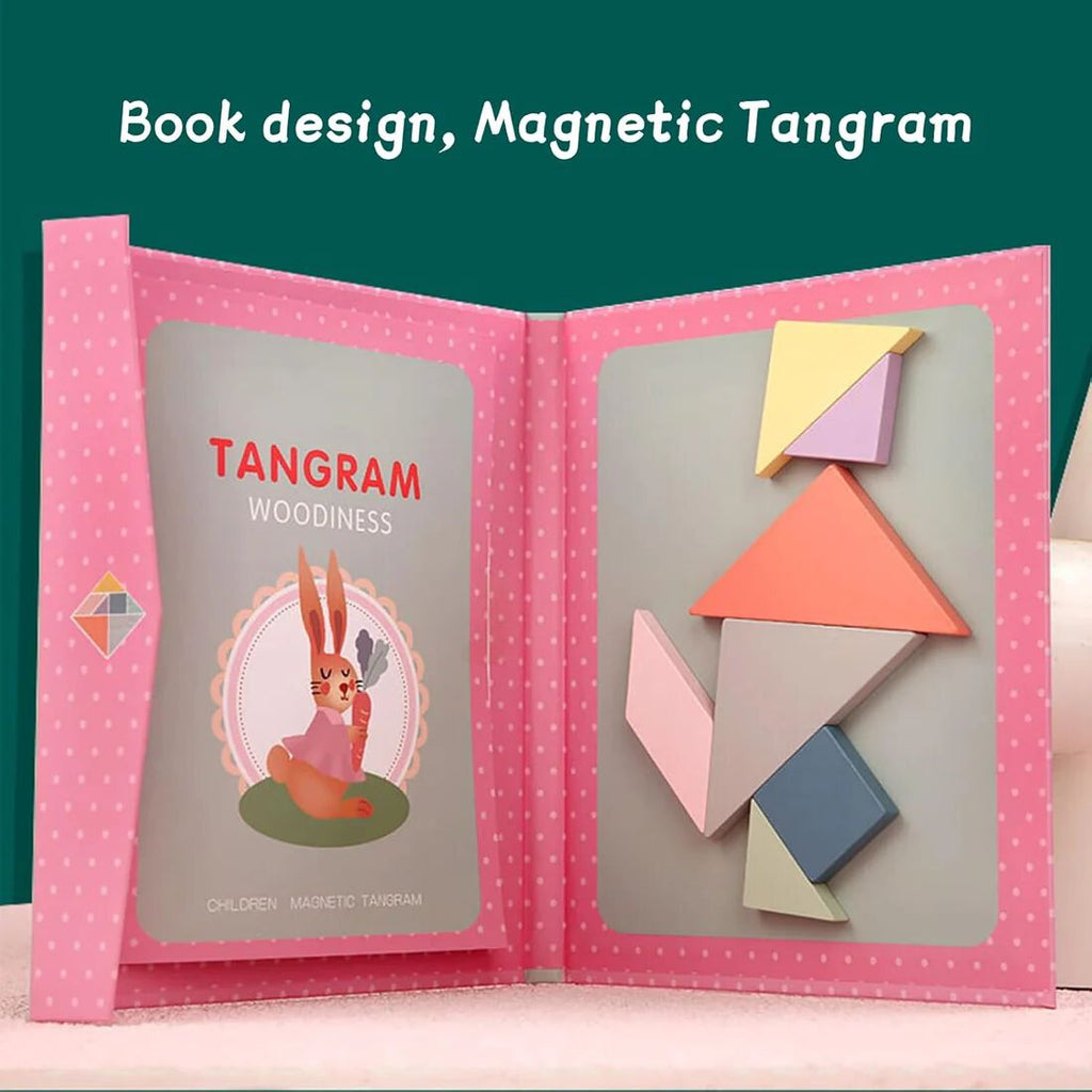 Wooden Tangram Puzzle, Magnetic Tangram Puzzle for 3+ Years Old
