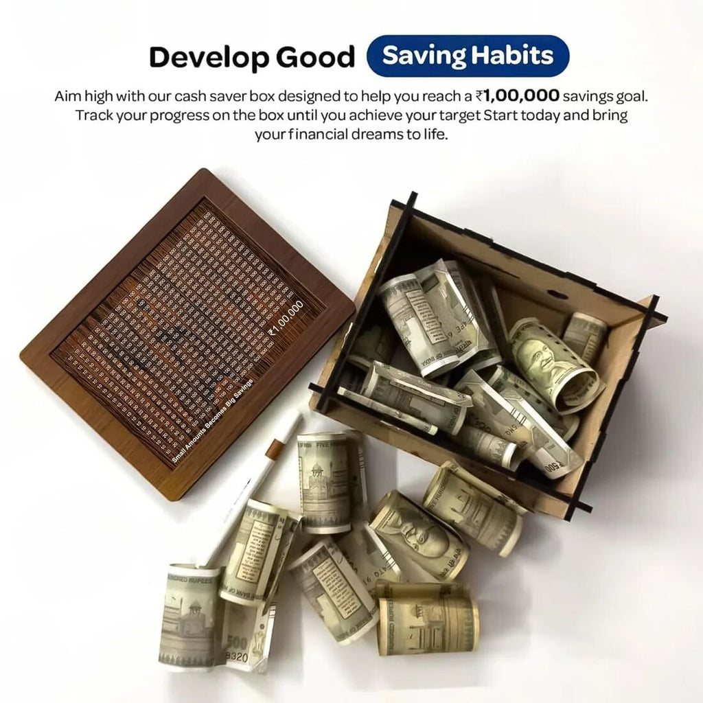 Money Box with Carved Design, Wooden Piggy Bank
