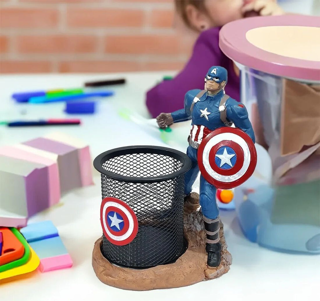 Captain America Pen Pencil holder with a Super Action Hero figure attached