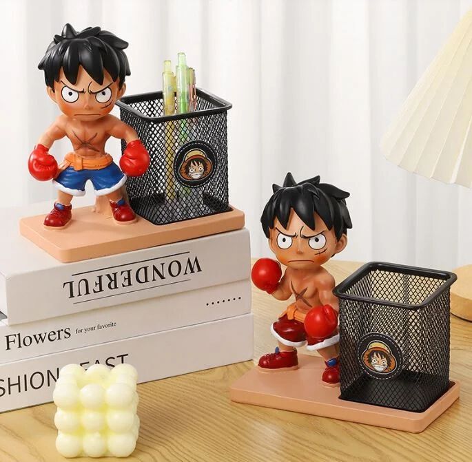 MAGIC WOOD Creative Anime-Inspired Desk Organizer Featuring a Boxing Figurine of Luffy