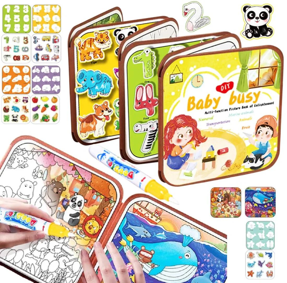 Water Magic Coloring Busy Books with Refillable Pen – 2 in 1 Busy Binder
