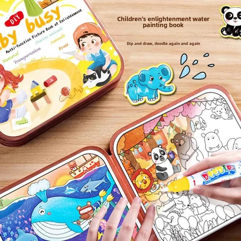 Water Magic Coloring Busy Books with Refillable Pen – 2 in 1 Busy Binder