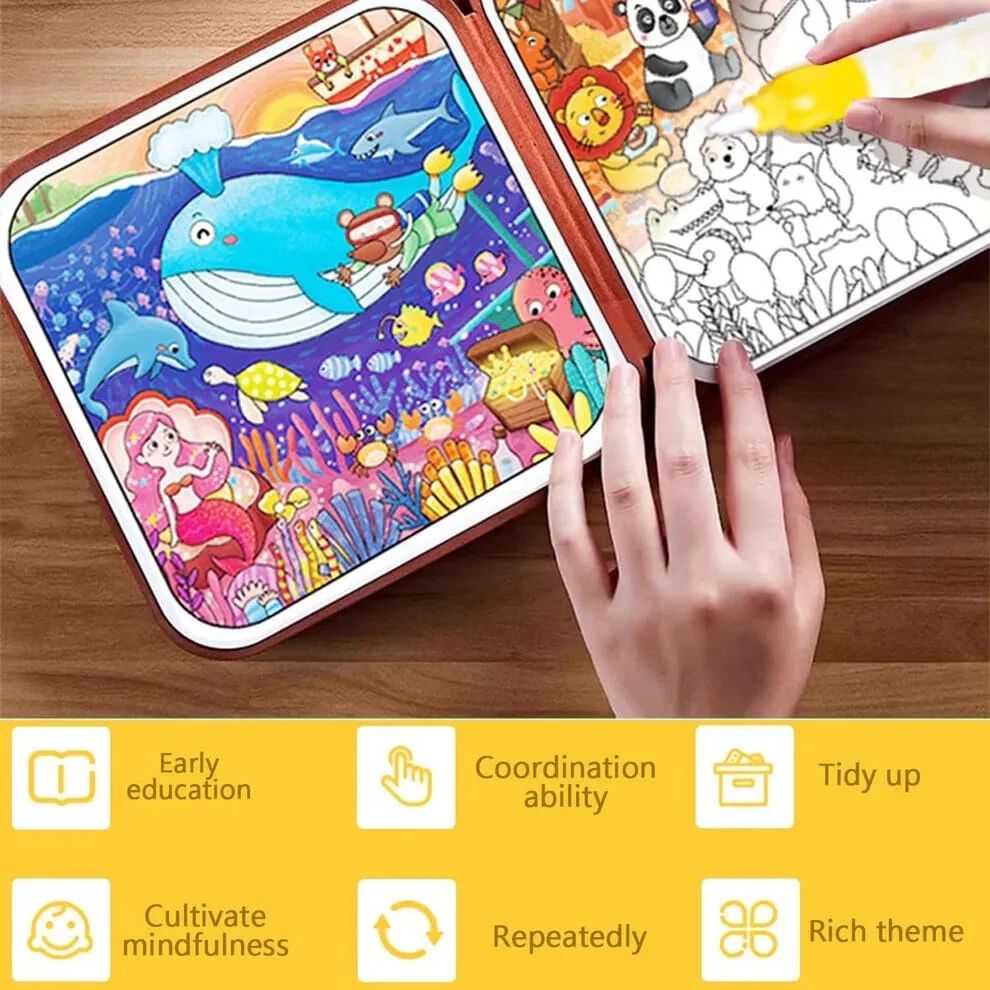 Water Magic Coloring Busy Books with Refillable Pen – 2 in 1 Busy Binder