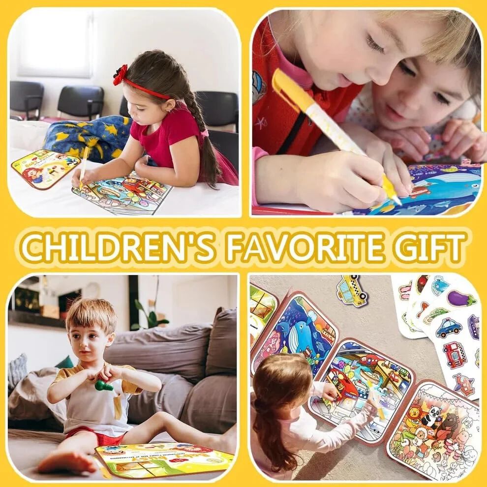 Water Magic Coloring Busy Books with Refillable Pen – 2 in 1 Busy Binder
