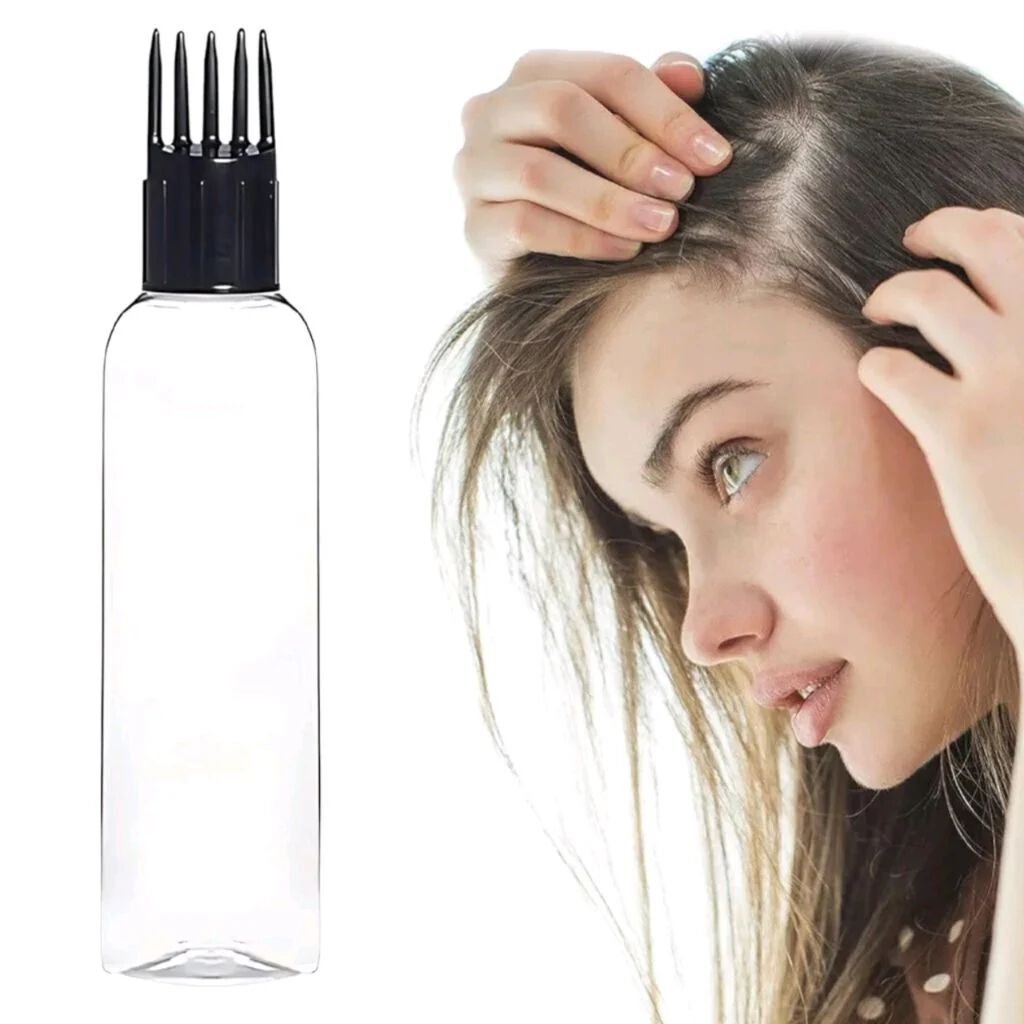 Hair Oil Applicator Bottle with Comb Nozzle 100ml Transparent Refillable
