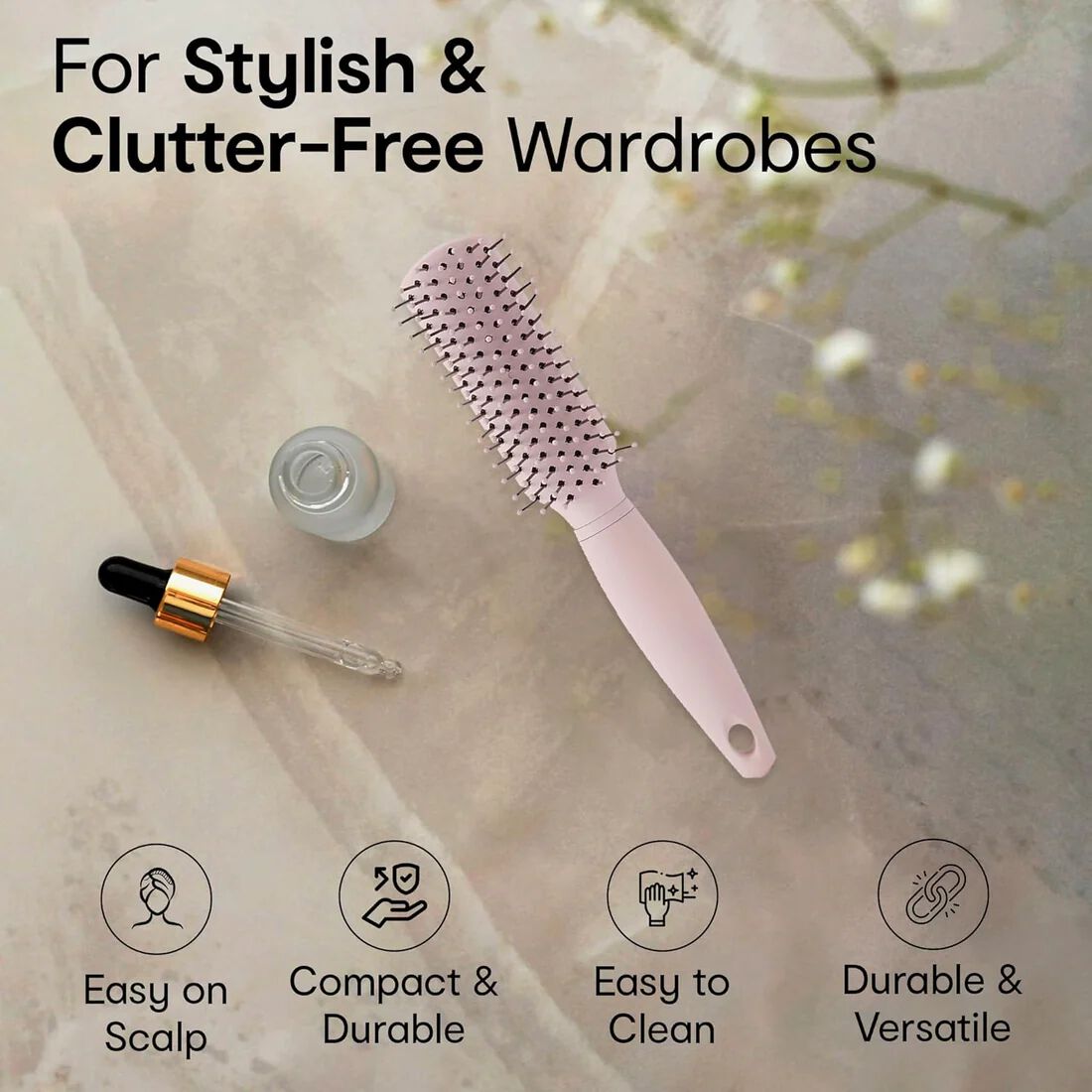 Mini Grooming Flat Hair Brush with Strong & flexible nylon bristles