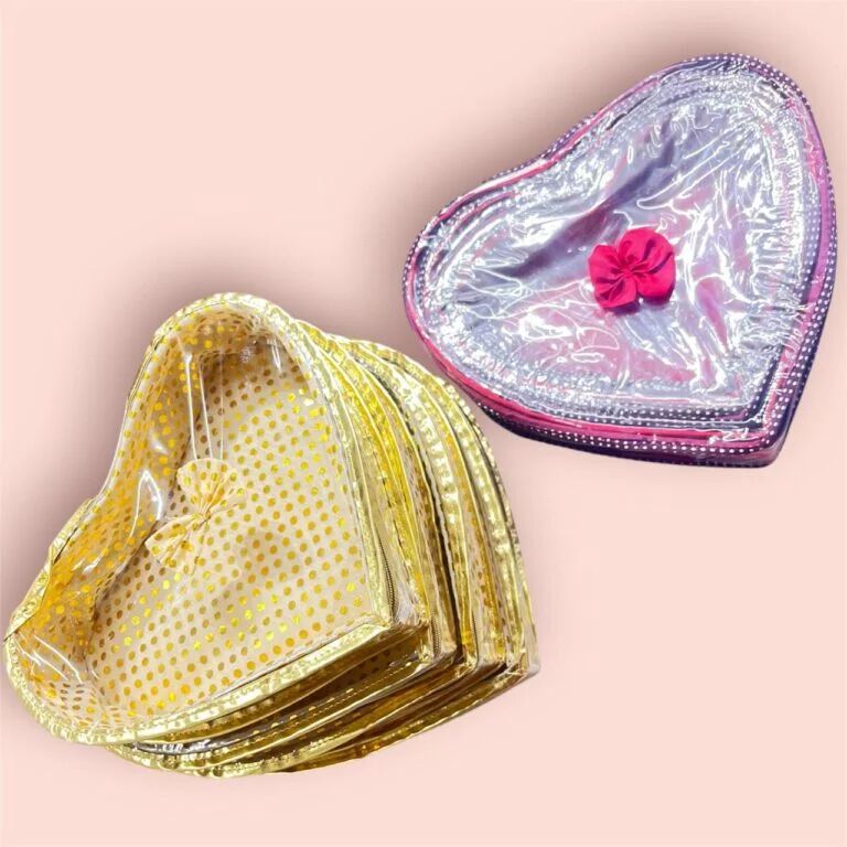 Set – Pack Of 4 Pouch Heart Shape Transparent Jewellery Organiser Pouch