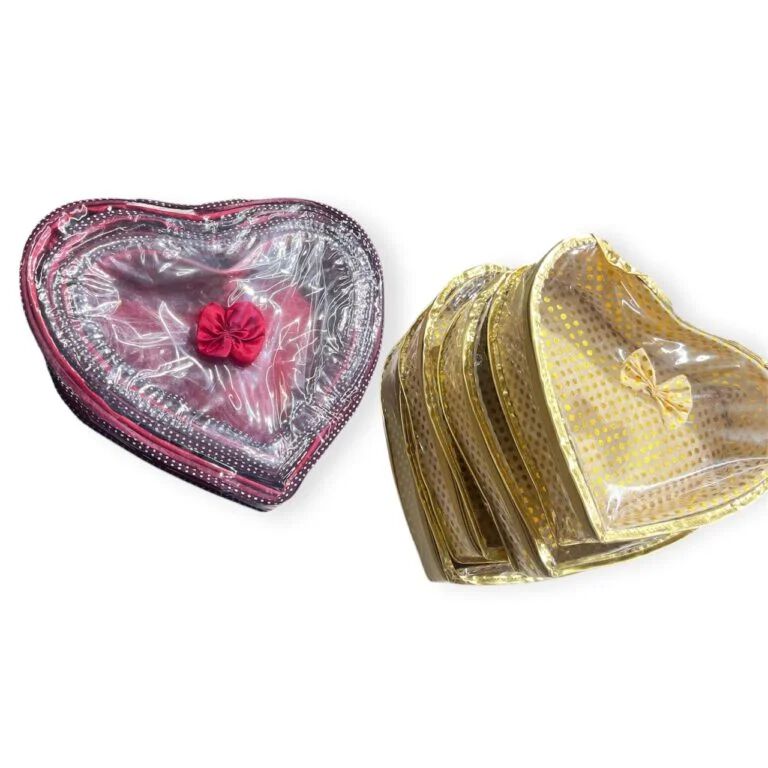 Set – Pack Of 4 Pouch Heart Shape Transparent Jewellery Organiser Pouch